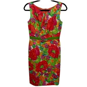 David Meister Dress Womens Size 4 Floral Sleeveless Silk Blend Classic Old Money